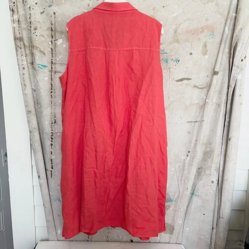 Eileen Fisher Garment Dyed Organic Linen Classic Collar Dress, Grenadine - Picture 3 of 5